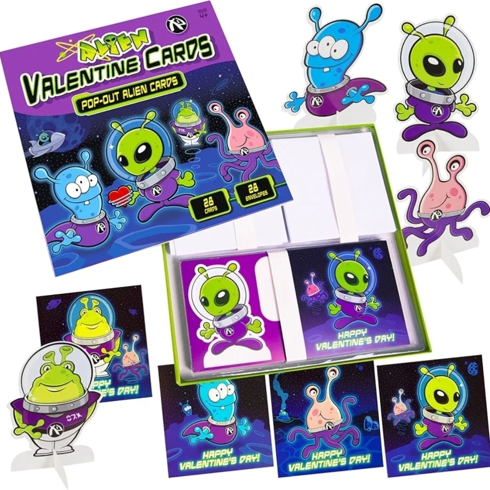 Space Themed Alien Pop Out Cards with Envelopes & Stickers 28 Pack